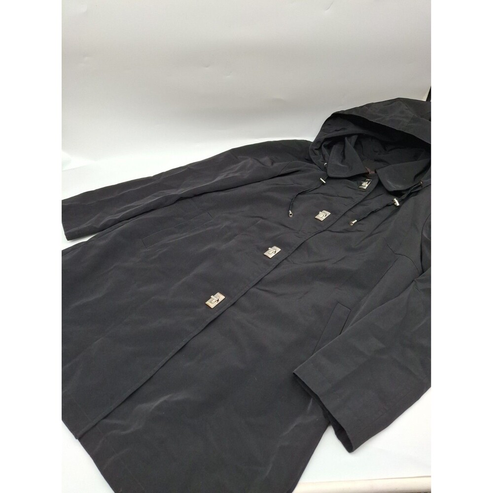 Dana Buchman Lightweight Trench Coat Hood Toggle Coat Black M